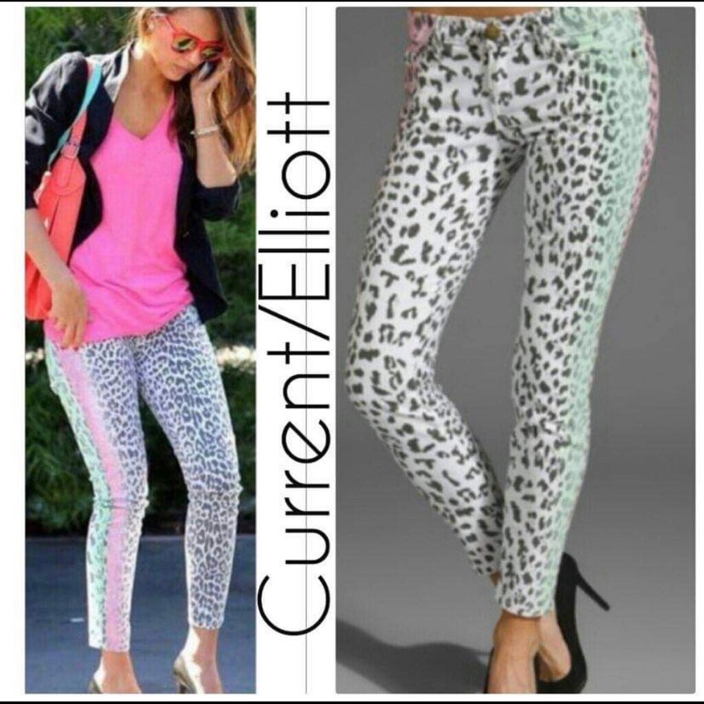 CURRENT/ELLIOTT The Stiletto Multi Airbrush Leopard Jeans Women’s Size 30